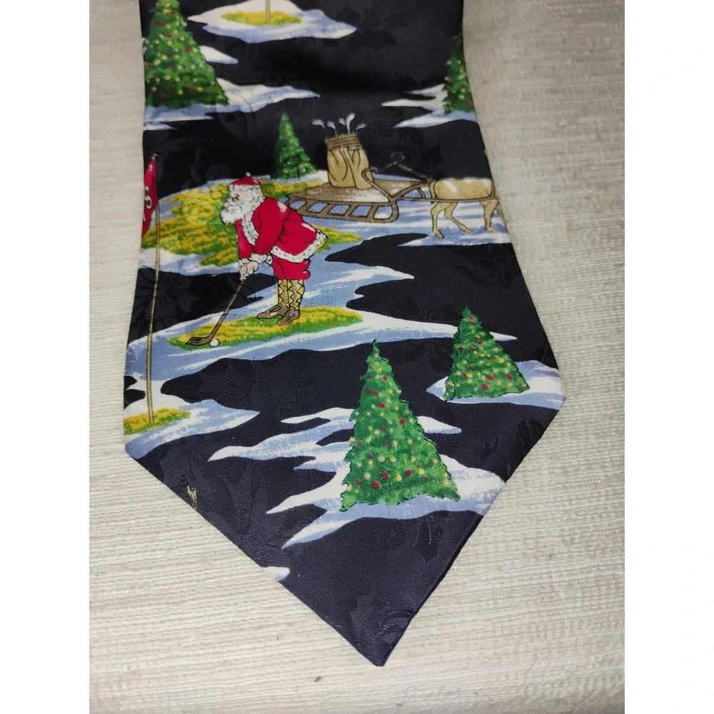 Oscar de la Renta Couture Silk Necktie Mens Santa Golf Vtg USA Made Christmas - Picture 2 of 6